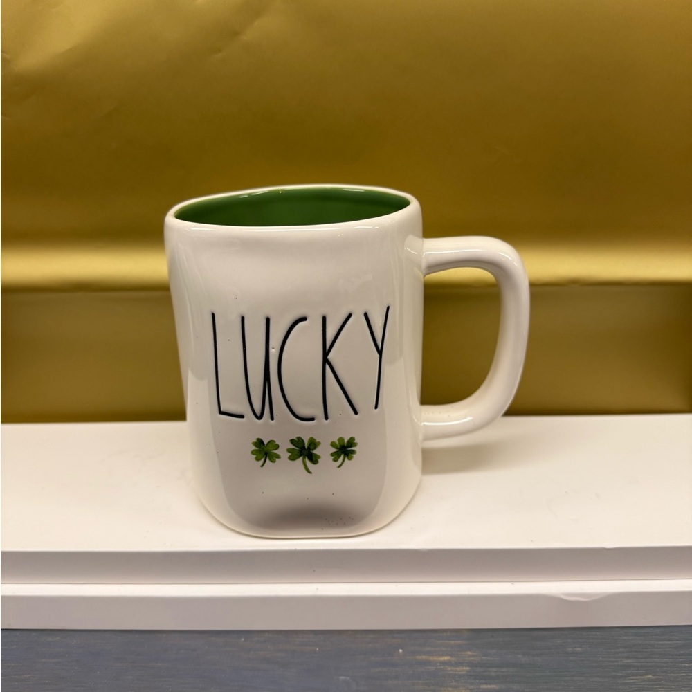 Rae Dunn St Patty’s Day LUCKY coffee mug with watercolor clovers
